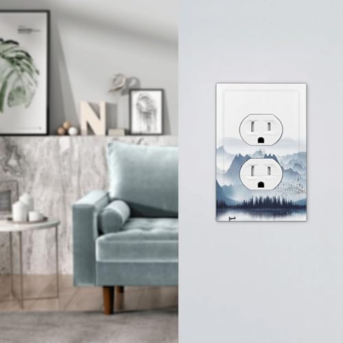 Outlet Covers Mountain Foggy Lake Boat Grey Blue Forest Birds 1 Gang Duplex - Image 7
