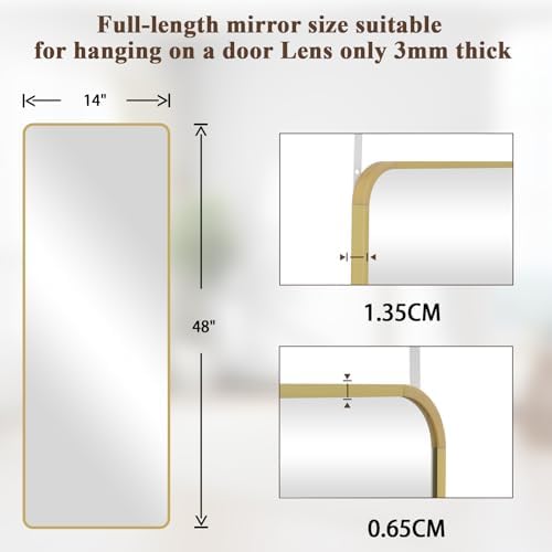 VooBang 14"x48" Full Length Over The Door Mirror, Full Body Wall Mirror - Image 6