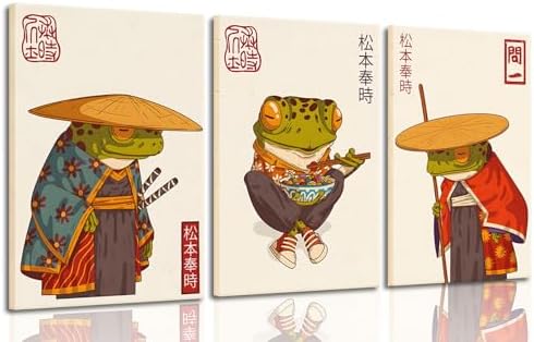 Japanese Frog Wall Art Set of 3, Samurai Canvas Prints, 12x16 in by ZARTMYY
