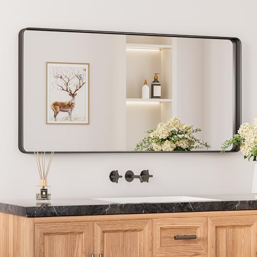 Keonjinn 42 x 20 Inch Black Bathroom Mirror by Keonjinn