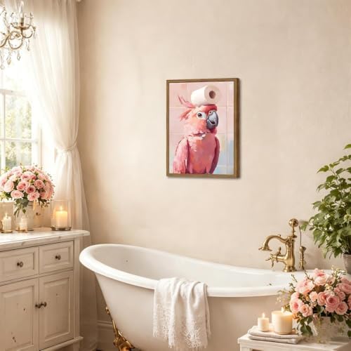Funny Pink Cockatoo Bathroom Wall Art, Cute Bird Toilet Paper Wall Decor - Image 6