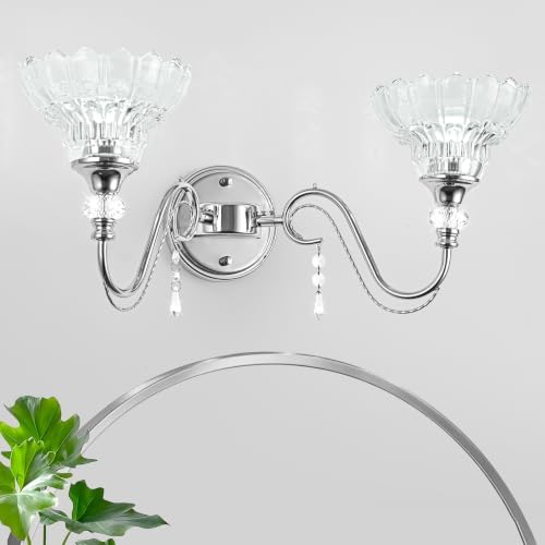 Brushed Chrome Bathroom Vanity Light, 2-Light Chrome Finish Wall Sconce - Image 2