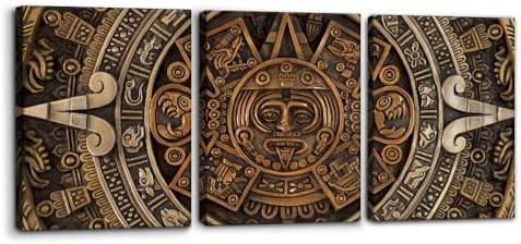Pacimo Framed Canvas Print Wall Art Set Ancient Aztec Calendar Nature by Pacimo