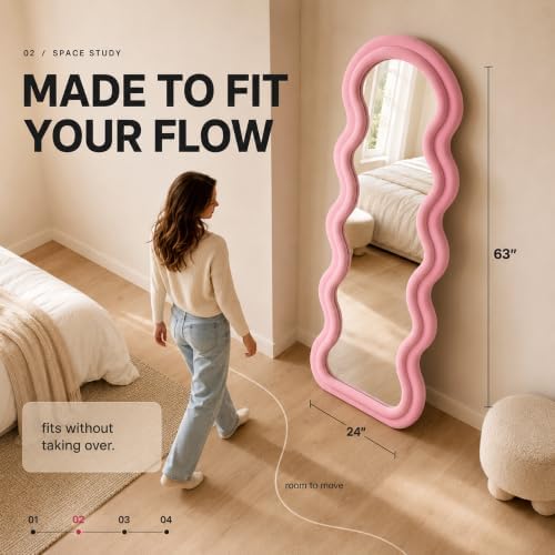 BOJOY Full Length Mirror 63"x24", Irregular Wavy Mirrors, Wave Arched Floor - Image 2