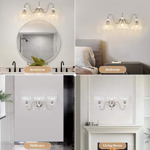 Brushed Nickel Bathroom Vanity Light, 3-Light Nickel Finish Wall Sconce - Image 5