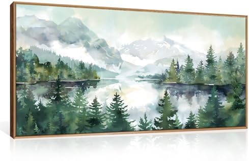 Celestdeco Watercolor Mountain Forest Framed Canvas Wall Art Set-40"x20"x1 by Celestdeco
