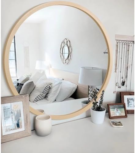 JJUUYOU Large Round Mirrors for Wall Circular Mirror for Bathroom 24 Inc Wood - Image 6