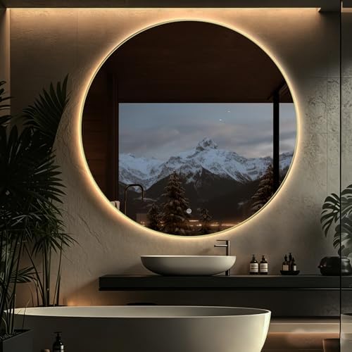 48" Round LED Bathroom Mirror, Wall Mounted Round Backlit Mirror LED Bathroom by TheiaMo
