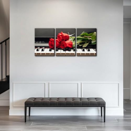 Pacimo Framed Wall Decorations Piano Keys and Red Rose 3 Piece Canvas Art Wall - Image 2