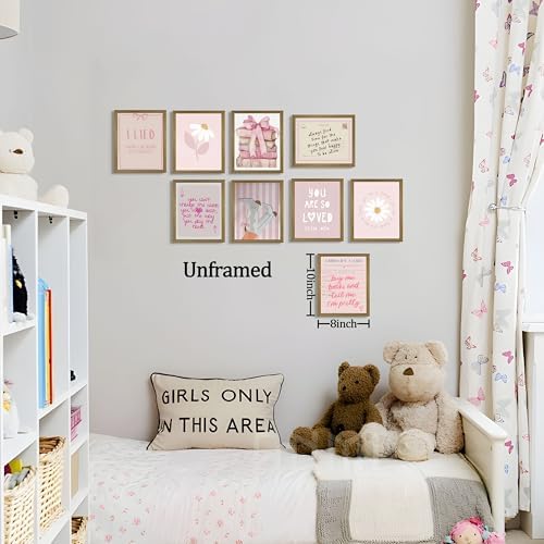 XYHYRA Pink Wall Art Painting Set of 9, Romantic Bow Books Daisy Poster - Image 4
