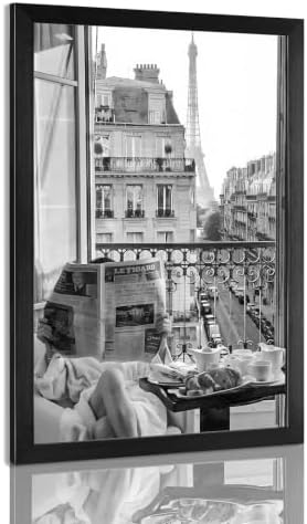 Vintage Girl Reading Newspaper Poster Eiffel Tower View Canvas Wall Art Retro by Unknown