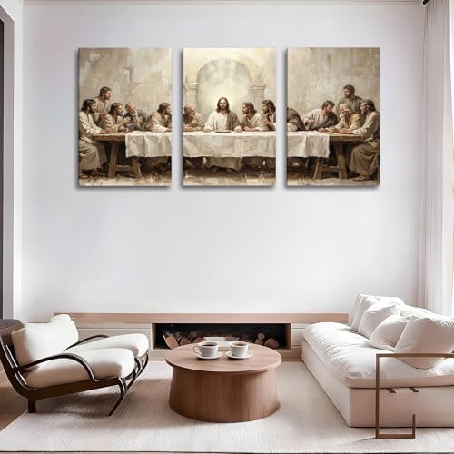 SIXWOOD Jesus The Last Supper Framed Canvas Wall Art 3 Piece - Image 3