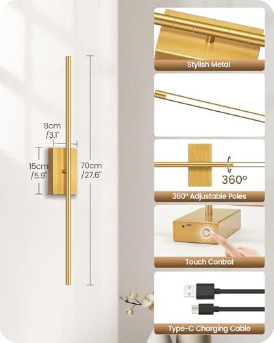 27.6" Wireless Battery Operated Wall Sconces Set of 2, Modern Rechargeable Lamp - Image 7