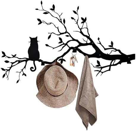 Black Cat Tree Branch Wall Decor, Cat Wall Decor, Wall Mounted Coat Rack by Unknown
