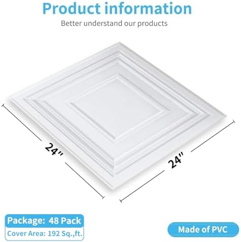 Art3d PVC Drop Ceiling Tiles 24x24 in, 192 Sq.Ft, Snow White - Image 2