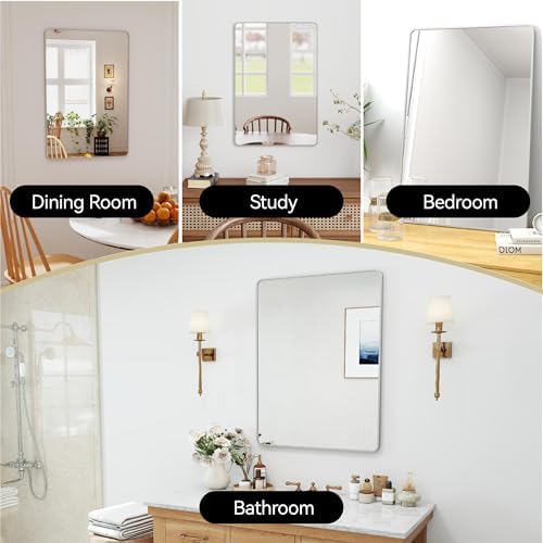 36x24 Bathroom Mirror Rect Wall Mounted Aluminum Metal Frame Silver - Image 3