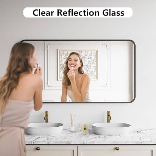 Koonmi Bathroom Mirror, 30X55 Inch Black Metal Framed Mirror - Image 3