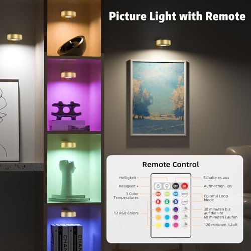 3 Pcs Picture Lights, Rechargeable Battery Operated Dimmable 3-Color Wall Light - Image 6
