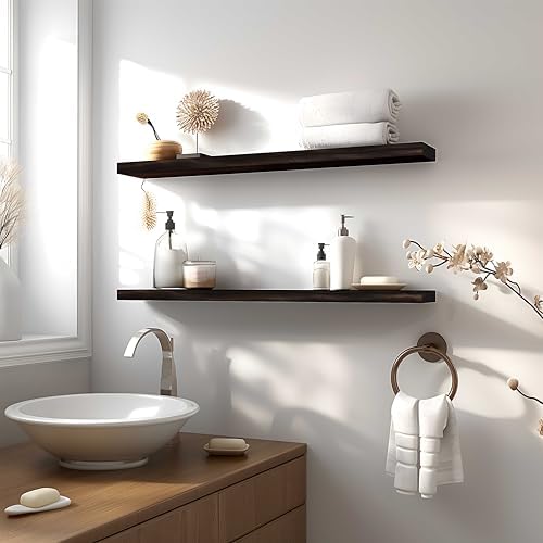 36 Inch Brown Wood Floating Shelves - Image 2