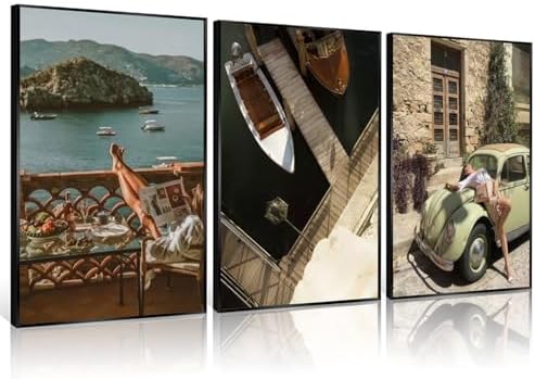 SOUHLP 3Pcs Mediterranean Coastal Canvas Wall Art by SOUHLPwallart