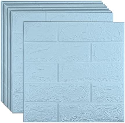 3D Wall Panels Peel and Stick, 14.5 Sq Ft Coverage, Faux Brick Blue by Sodeno