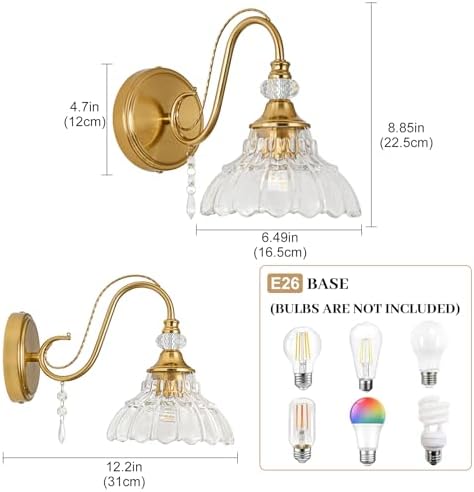 1 Piece Vintage Wall Sconce, 1-Light Brushed Gold Finish Wall Sconce - Image 6