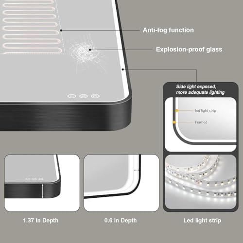 LED Mirror for Bathroom 24X32 Inch Black Framed - Image 5