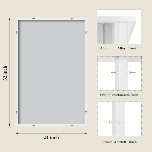 Koonmi White Rectangle Wall Mirror, 24x32 Inch Bathroom Mirror, Aluminum Frame - Image 2
