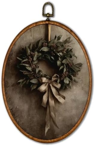 KSDUT Vintage Christmas Wreath Oval Wall Art 8.6"x11.4" by KSDUT