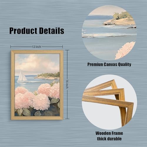 Flower Ocean Sailboat Canvas Wall Art 3Pcs Framed Home Decor 12X16 Inch - Image 3