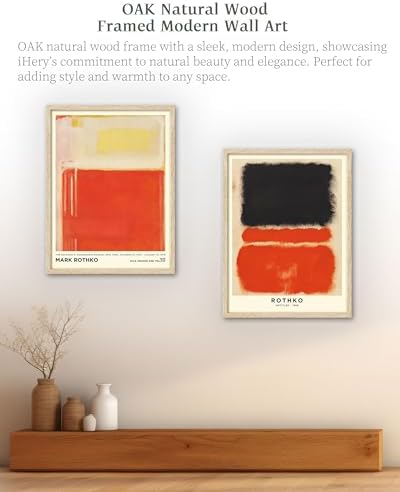 iHery 16x20in Natural OAK Wood Framed Black Orange Abstract Wall Art - Image 3