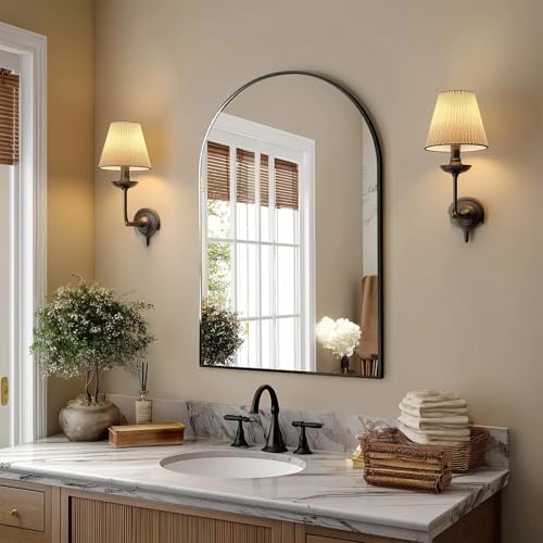 Arched Wall Mirror 30x20 Inch Black Bathroom Vanity Mirror by SageNest