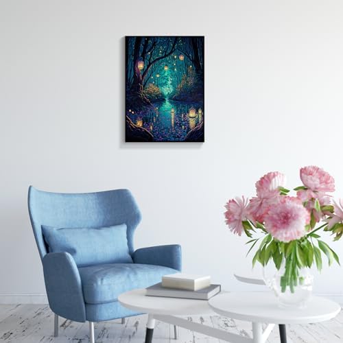 Yuaruo Fantasy Spiritual Forest Canvas Wall Art, Framed Magic Cool Lanterns on - Image 4