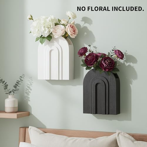 2 Pack Wooden Wall Vase Set in Black and White - Image 2