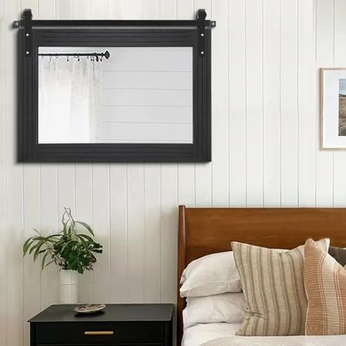 AAZZKANG Wood Framed Mirror Large Barn Door Style Rectangle Decorative Bathroom - Image 5