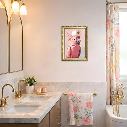 Funny Pink Cockatoo Bathroom Wall Art, Cute Bird Toilet Paper Wall Decor - Image 4