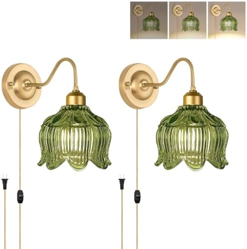 Vintage Plug in Wall Sconces Set of Two, Dimmable Wall Sconces Lights by ZECOXOL