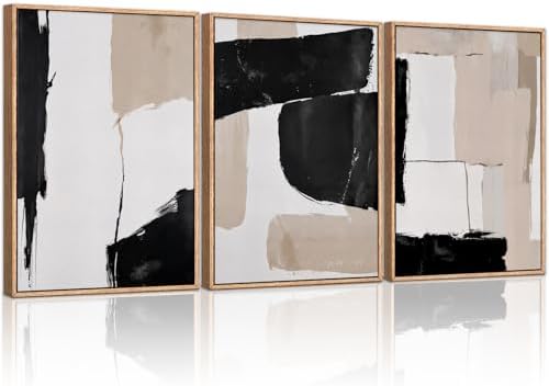HLNIUC Large Framed Neutral Abstract Canvas Wall Art by HLNIUC