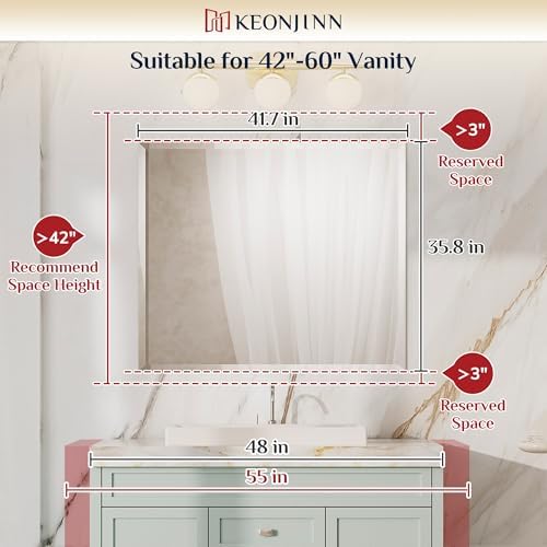 Keonjinn 42 x 36 Inch Frameless Bathroom Mirror - Image 7