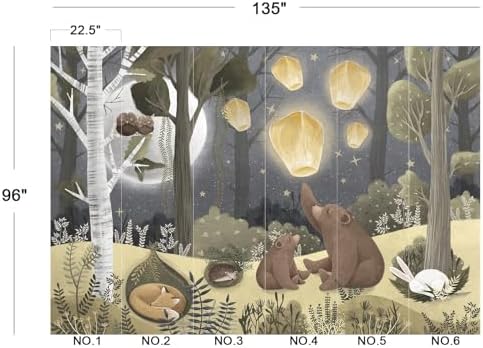 Cozy Night Forest Animal Sleeping Bear Lantern Kids Wallpaper - Image 5