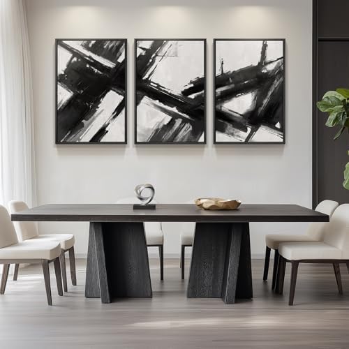 Large Framed Black and White Abstract Canvas Wall Art - Image 4