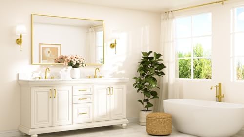 TETOTE Brushed Gold Mirror Beveled Frame 60" x 36" Large Brass Gold Rectangle - Image 2