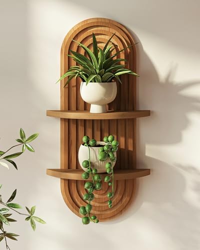 Bamworld Boho Wall Decor Plant Wall Shelf Wood Plant Holder 2 Tier by Bamworld