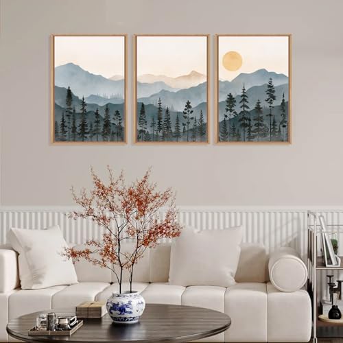 LHIUEM Boho Mountain Framed Canvas Wall Art Set, Forest Pine Tree Wall Decor - Image 2