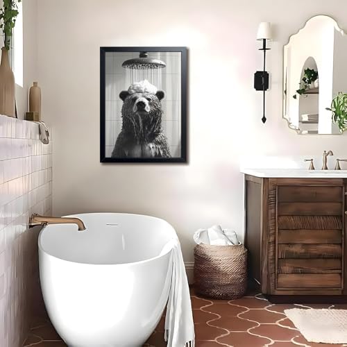 XYHYRA Funny Bear Bathroom Wall Art, Cute Bear Taking Bath Poster, Modern - Image 4