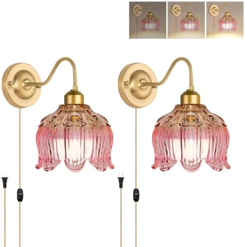 Dimmable Plug in Wall Sconce, Brushed Brass Wall Sconces Set of 2 Flower Wall by ZECOXOL