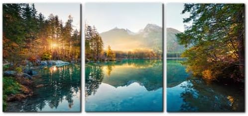 Pacimo Framed Hintersee Lake Wall Art, Autumn Sunrise Landscape Pictures by Pacimo
