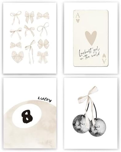 okaxscm Beige Coquette Trendy Preppy Wall Art Prints Set of 4, Coquette Room by okaxscm