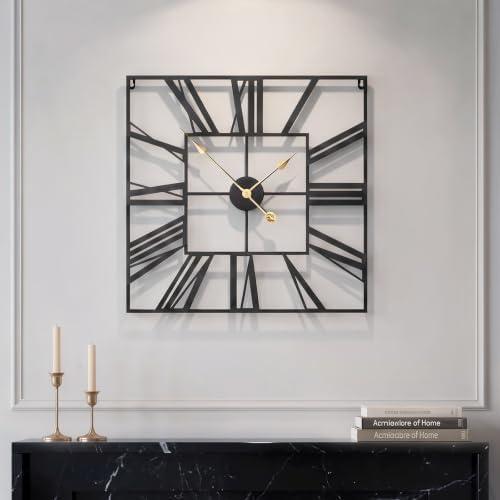Cuspin 24 Inch Square Wall Clock, Large Black Metal Roman Numeral Clock by Cuspin