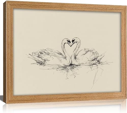 guajunsanh Framed Swans Sketch Wall Art-Vintage Couple Animal Drawing Print by Unknown